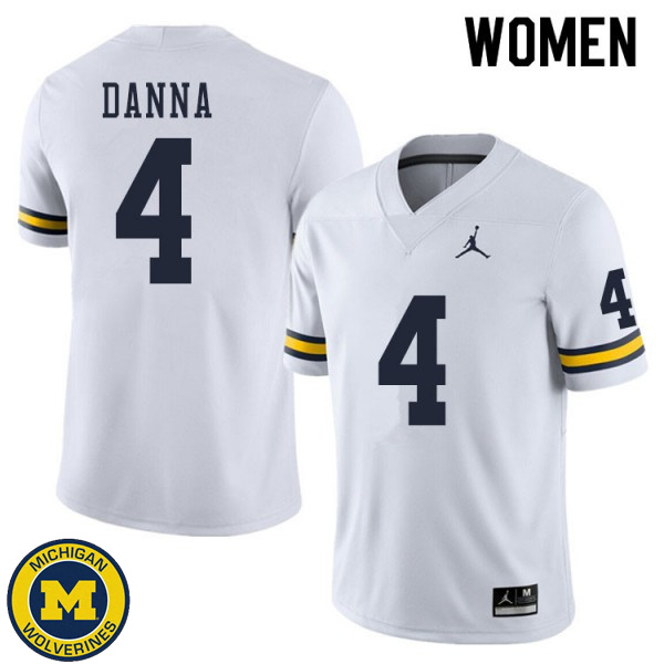 Womens Michigan Wolverines #4 Michael Danna White Official Game Football Jersey